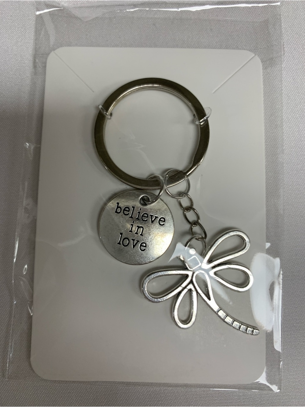 Believe in Love Silver Dragonfly Keychain Key & Card Holder